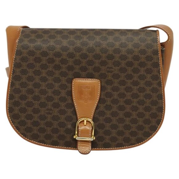 CELINE Macadam Canvas Shoulder Bag PVC Leather Brown Gold Auth 119835 - Picture 2 of 16